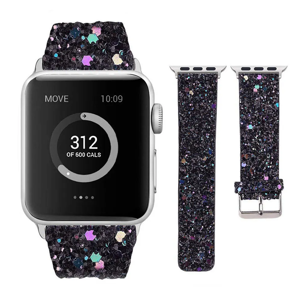 2021 Leather Band for Apple Watch 38mm 40mm Women Bling Diamond 42mm 44mm Genuine Shiny Glitter Strap IWatch Series 6 5 4 3 2 1