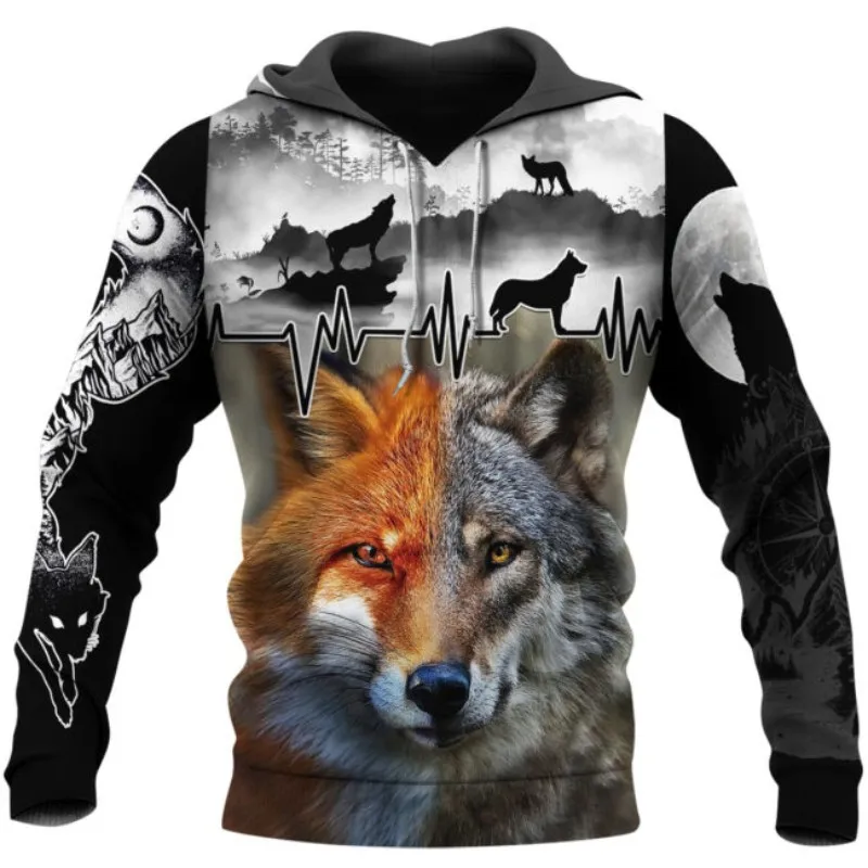 

Fashion Wolf and Fox 3D Print Hoodie Casual Street Hip Hop Element Sweatshirt Autumn Winter Long Sleeve Zip Hoodie