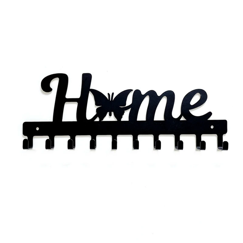 

Black Wall Metal Butterfly Decorative Hanger With 10 Hooks For Wall, Bathroom, Kitchen, Entryway