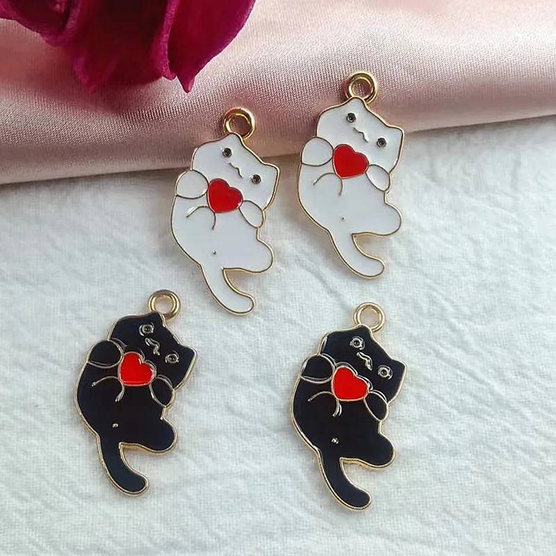

10 шт. 16*30 мм, 2 цвета, милые эмалевые Подвески в виде кота для изготовления ювелирных изделий, подвески в виде любящего сердца, «сделай сам», по...