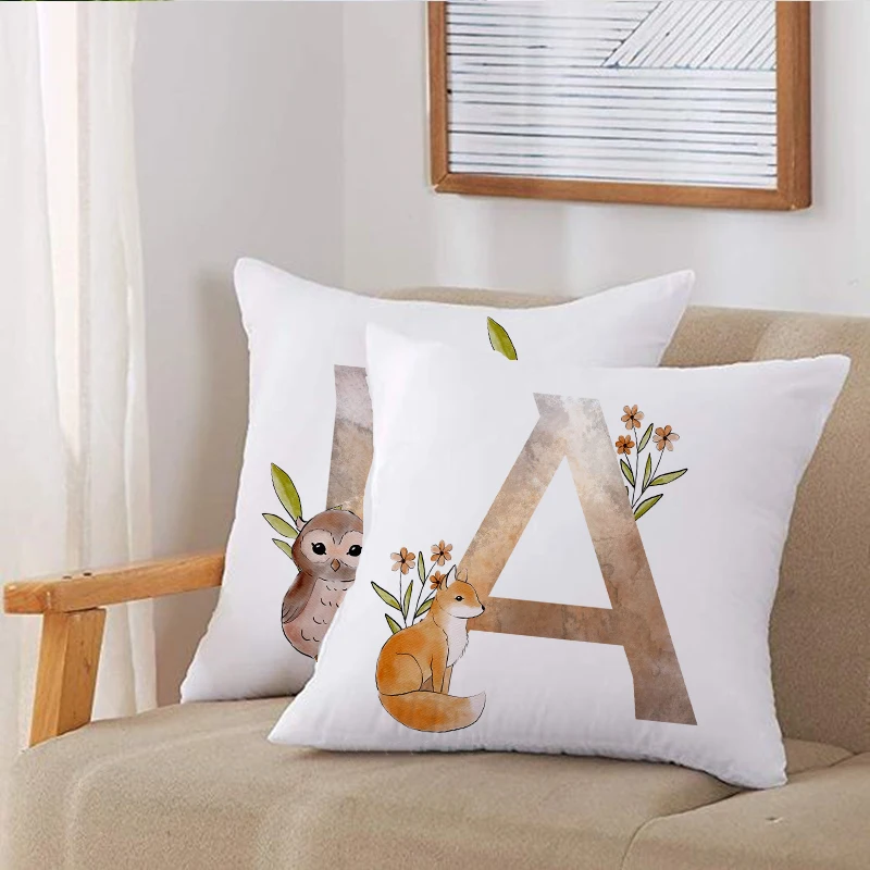 

Animal Alphabet Printed Chair Cushion Covers Decorative Home Sofa Pillow Case Decor Pillowcases for Bedroom Living Room 45*45cm