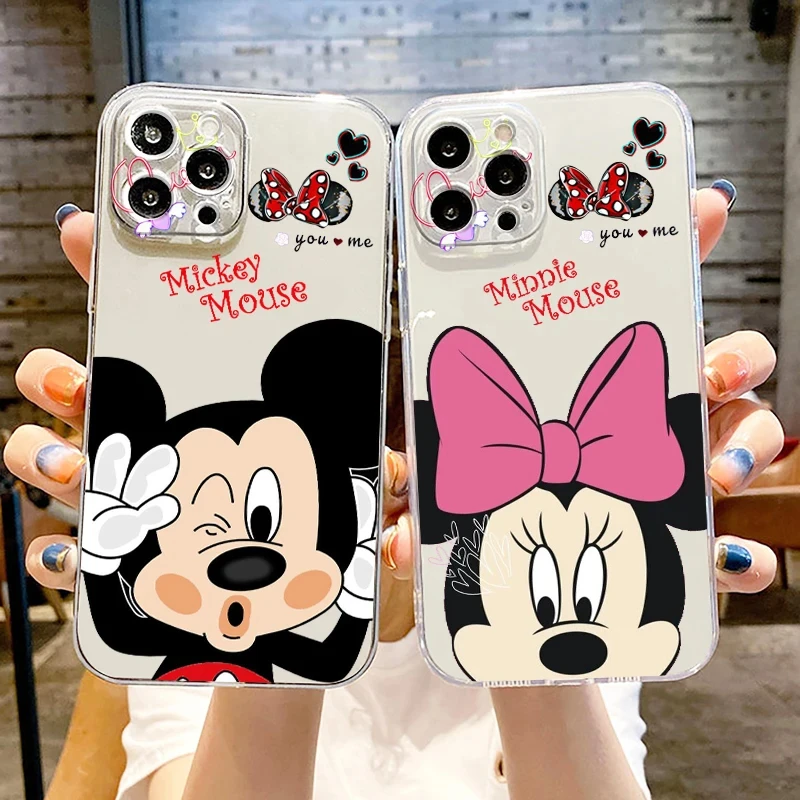 

Funny Disney Mickey Mouse Phone Case For iPhone15 14Pro Max 12 11 13 Soft XR Mini X SE2 6s 8 XS Tpu 7Plus Transparent Cover