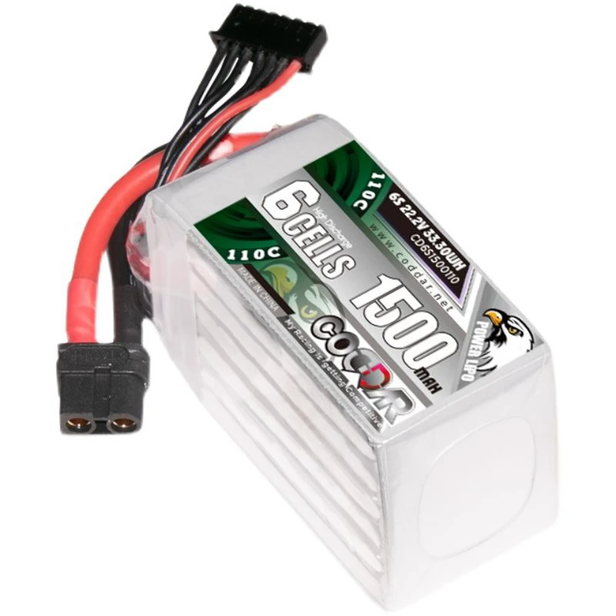 

CD6S1500110 1500MAH 6S 22.2V 110C Model Airplane Traverser Lithium Battery