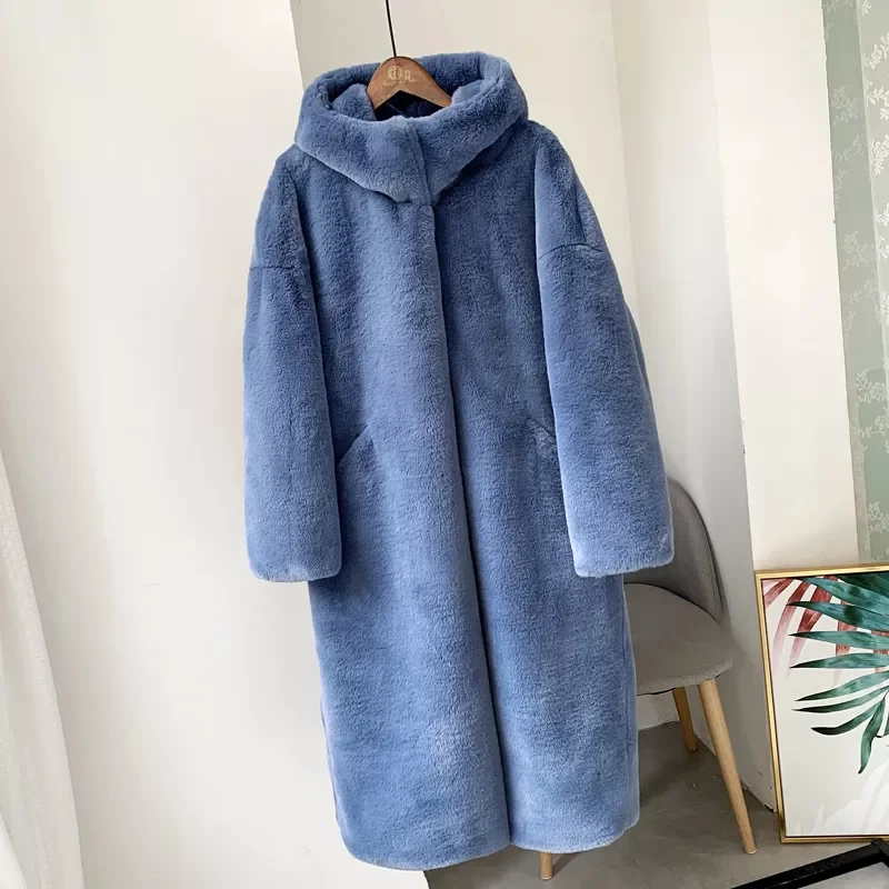 New2022 Winter Solid Plus Size Warm Long Rabbit Fur Coats Female Lapel Outerwear Brand Thick Jacket Women Faux Fur Coat