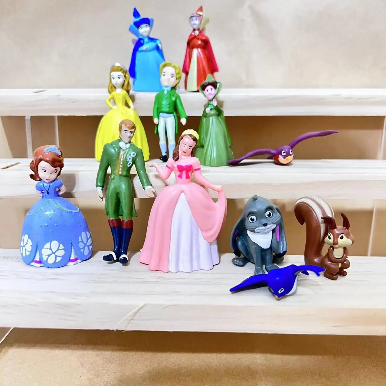 12Pcs/Set 3-6cm Disney Princess Sophia Amber Cilo Prince James Queen Miranda Bird Clover Rabbit Animal Model Toys