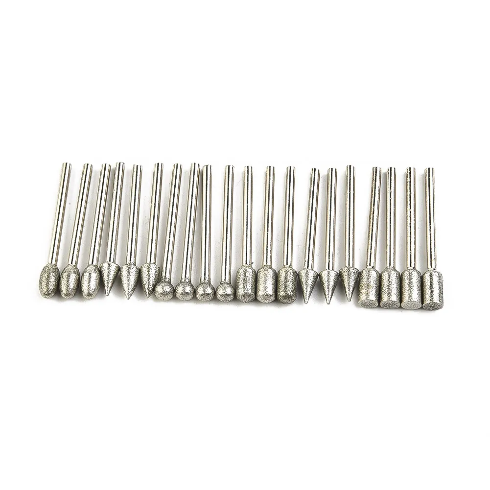 

Grinding Burr Drill Bits Rotary tools Supplies Tile 20pcs 3mm shank Diamond Glass Metal Polishing Silver 120 Grit