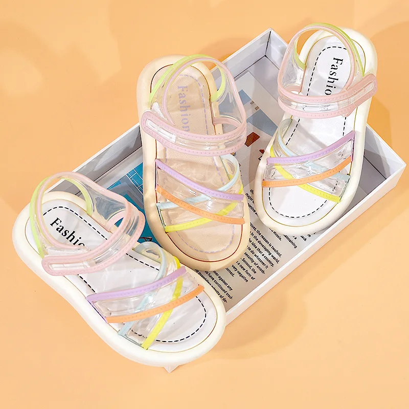 

Girls' Sandals Summer Children's Color Soft Sole Open-toe Non-slip Crystal Princess Little Girl Beach Sandals 2023 New