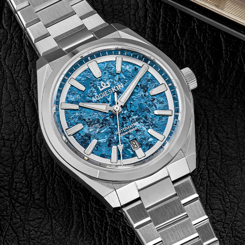 Фото ADDIESKIN K006 Автоматические часы с кристаллизованным титановым циферблатом с эффектом ледяных трещин, Miyota 9015, водонепроницаемые до 200 м, мужские механические наручные часы №4