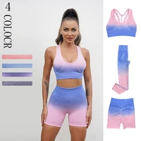 ombre yoga sets women gym clothes seamless leggings sports bra running shorts two piece set outfits fitness workout sports suit