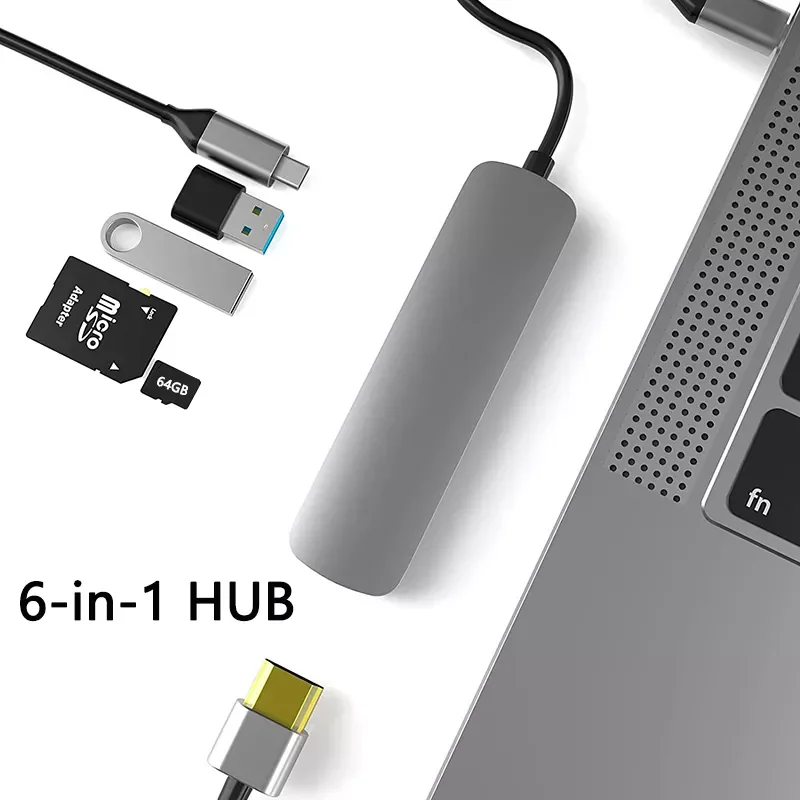 

USB type c otg HUB 6 in 1 USB 3.0 Hub for MacBook Pro Air USB C Splitter for RJ45 HDMI TF/SD Card Notebook Type-C Splitter