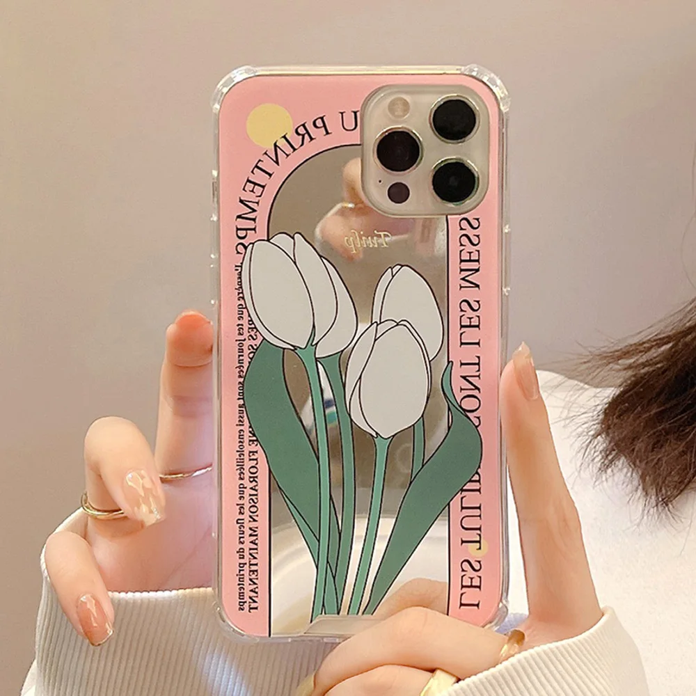 

Cute Korean Flower Mirror Case For iPhone 13 12 11 Pro Max X XR XS 7 8 Plus SE2 Soft Silicone Bumper Shockproof Luxury Cover