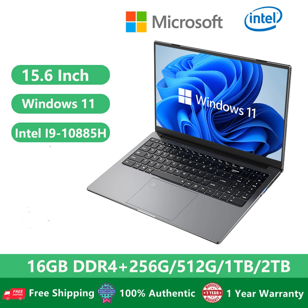 2023 Gaming Laptops Win11 Metal Notebook Office Netbook PC 15.6 inch Intel Core I9-10885H 32GB RAM+2TB RJ45 Type-C Fast Charging