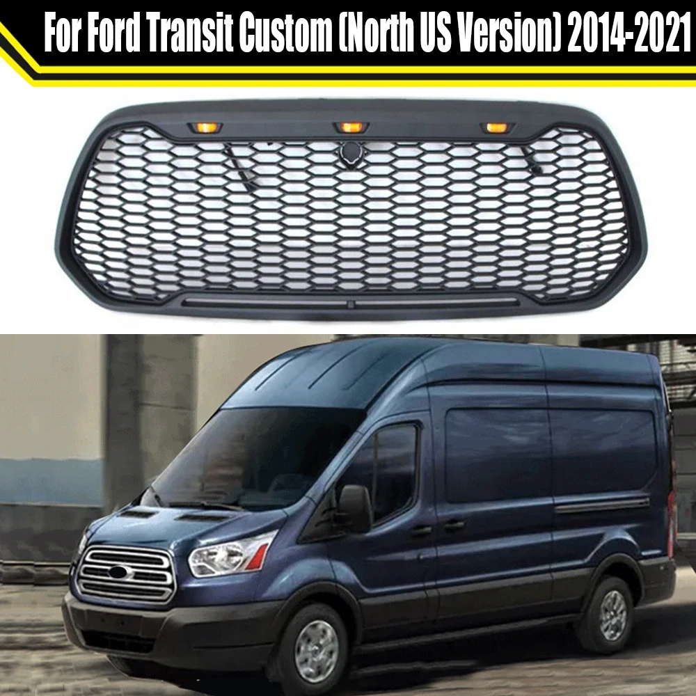

Car ABS Black Or Grey W/LED Light Front Mesh Grill Mask Bumper Grille Fit For Ford Transit Custom (North US Version) 2014-2021
