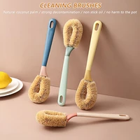 natural coconut brown oil pot brush long handle non stick dishwashing oil cleaning brush can hang type brush kitchen cleaning