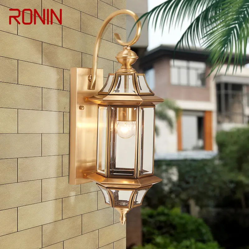 

Современная наружная настенная лампа RONIN из латуни IP 65, креативный дизайн, блестящее медное бра, украшение для дома и балкона