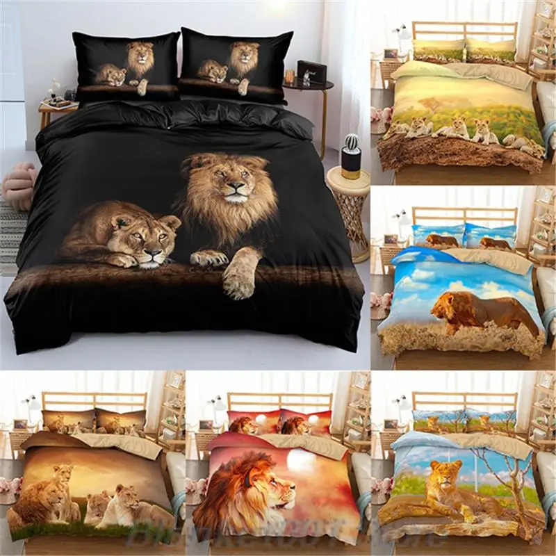 

3D Lion Luxury Bedding Sets with Pillowcases Twin Full King Queen Bed Cover Comforter Quilt / Duvet Cover Set For Adults Kids