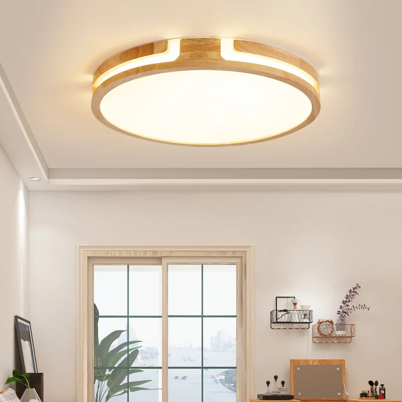 Led Wooden Ceiling Lights Kitchen Bedroom Living Room Ceiling Lighting Round Rectangle Square Solid Wood Decor Light Fixture