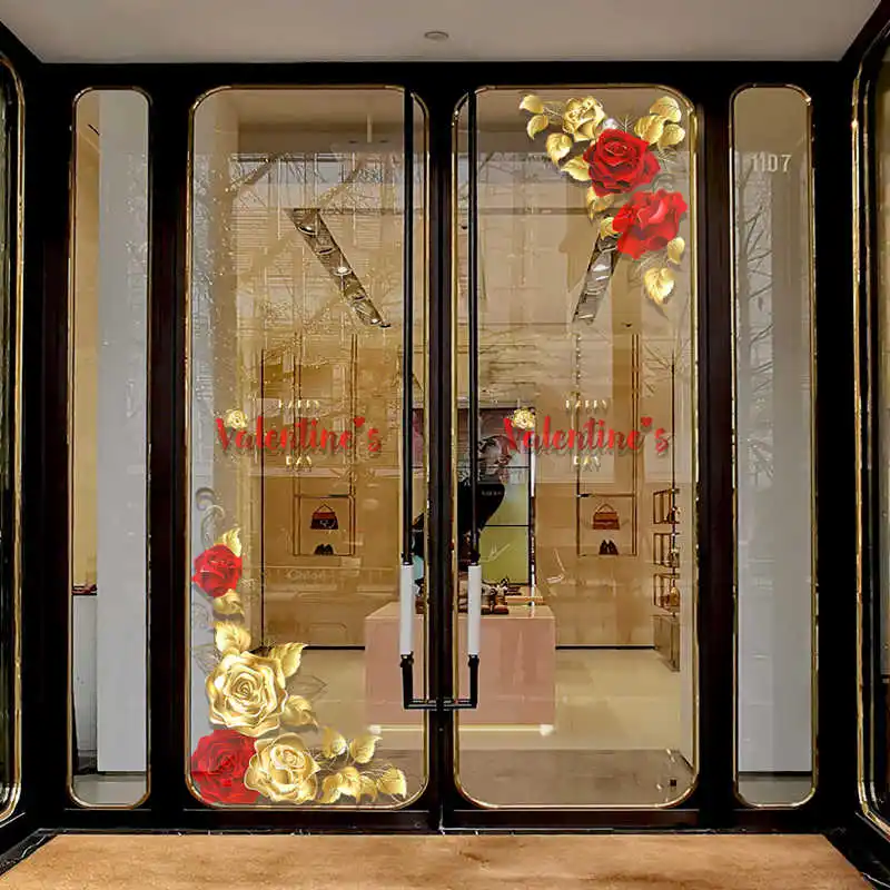 QiAds на заказ большая золотая роза 214 День святого Валентина LOVE оконное стекло