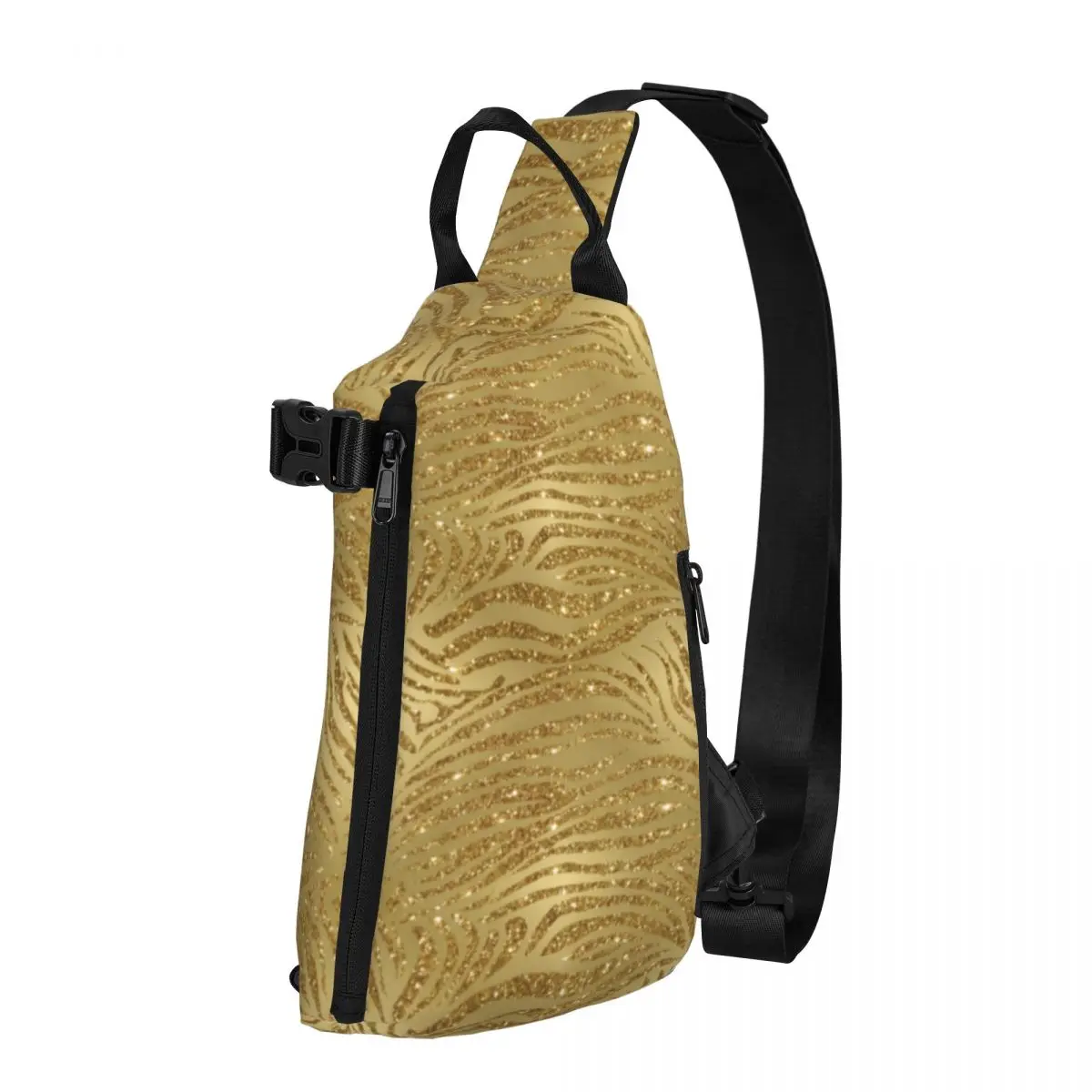 

Sparkle Tiger Print Shoulder Bags Gold Glitter Stripes Workout Chest Bag Boy Trekking Sling Bag Novelty School Crossbody Bags