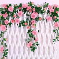 2 4m silk artificial roses flowers rattan string vine with green leaves for home wedding garden decoration hanging garland wall