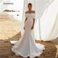 sumnus vintage mermaid off the shoulder wedding dress 2022 white stain backless vestidos de novia robe de mari%c3%a9e custom made