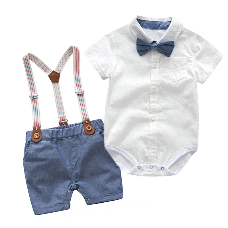 

Summer boy baby gentleman suit baby romper overalls two-piece British style handsome dress