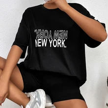 New York Letter is upside down Street Female T Shirt Personality Casual Clothing Summer Cotton Short Sleeve Loose Oversize Tees