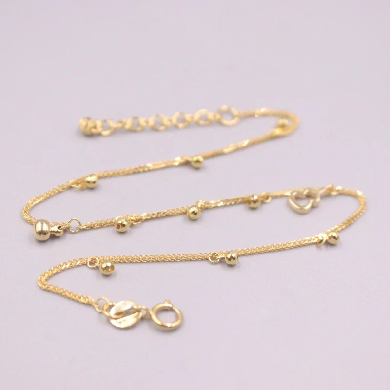 

Pure 18K Yellow Gold Chain Gourd Beads Wheat Anklet Bracelet 2.4-2.6g / 24cm