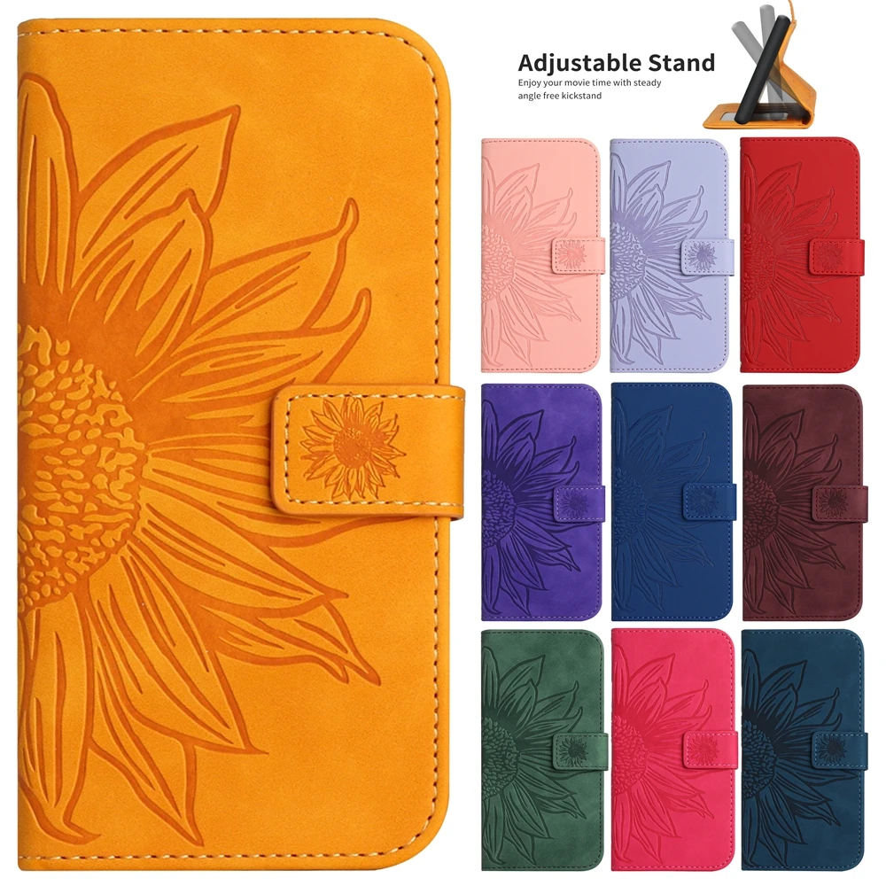 Wallet Phone Book Case for Funda OPPO A17 A16 A78 A15 A57 A54 A36 A76 A96 A74 A77 A55S A73 Cases 3D Sunflower Leather Back Cover