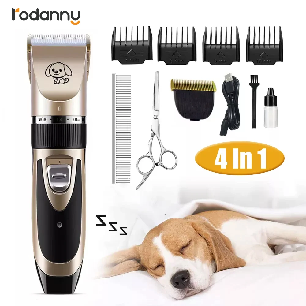 

Rodanny 4in1 Dog Hair Clipper USB Rechargeable Electric Dog Grooming Kit Mute Pet Cutting Machine