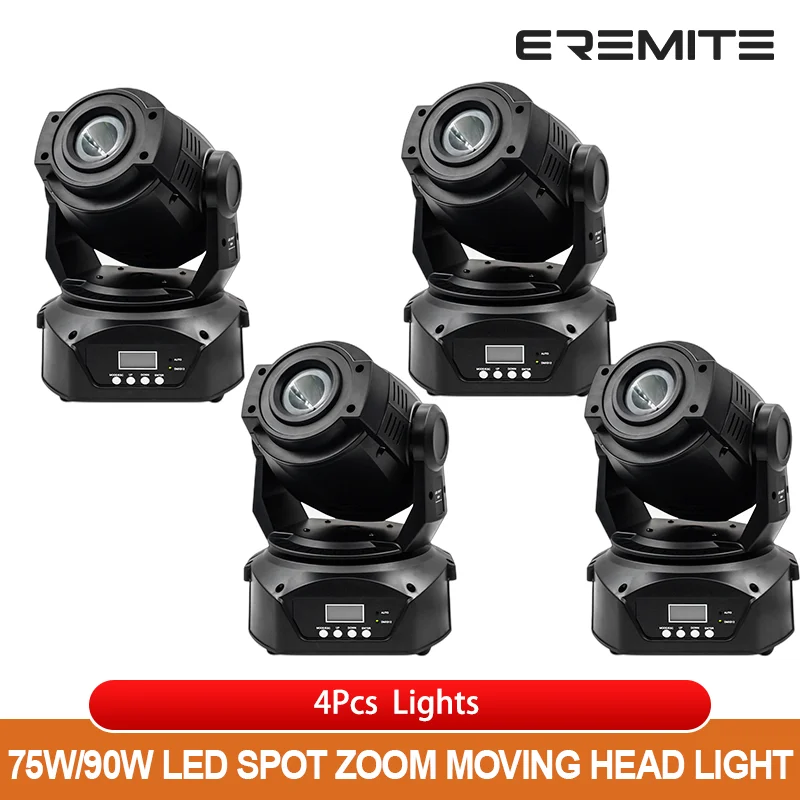 

4Pcs/Lot 75W/90W LED Beam Spot Zoom Moving Head Light RGBW Gobo DMX Support Sound Activated & Auto Mode for Disco Bars