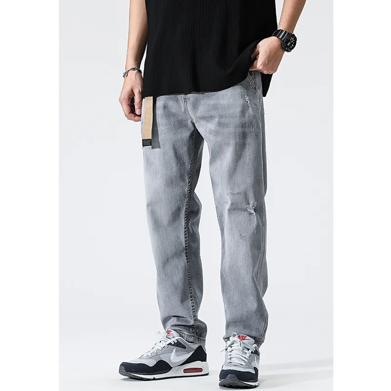 Streetwear Men Vintage Loose Smoky Grey Jeans 2022 Autumn and Winter New Style Pattern Fashion Straight Cylinder Trousers Female