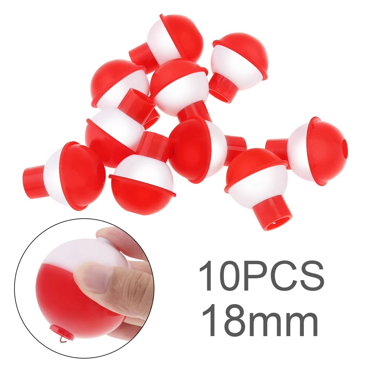 

10pcs/lot 18mm / 0.70inch Fishing Bobber Floats Set Hard ABS Snap on Red White Push Button Round Buoy Small Size