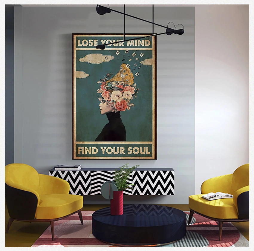 

Quote Art Prints Abstract Girls Canvas Painting Vintage Wall Decor Retro Poster Lose Your Mind Find Your Soul Inspirational