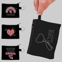mini ladies canvas coin purse storage bag carrying bag cosmetic bags with headphone card key nurse pattern small wallet