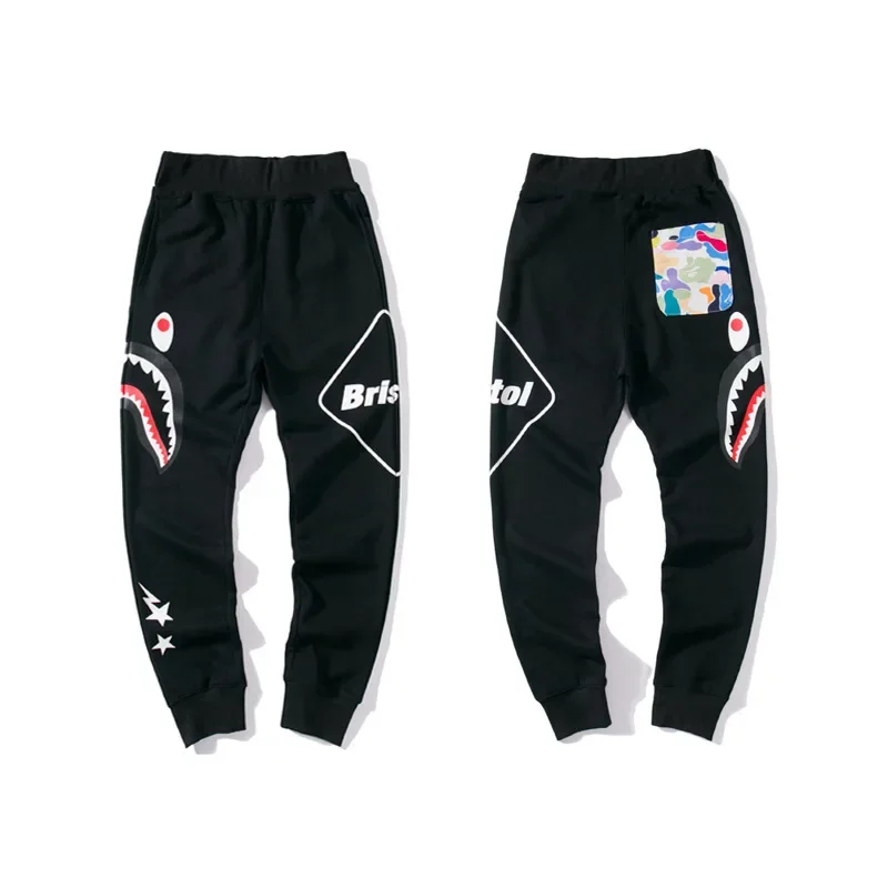 

High quality A BATHING APE hipster shark head co-branded colorful pockets drawstring sweatpants casual pants BAPE