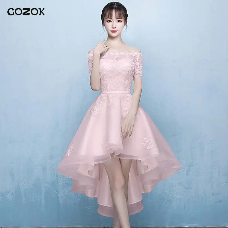 COZOK Asmmetrical Pink Mesh Qipao 2022 New Slash Neck Cheongsam Charming Wedding Party Dress Gown Female Bandage Sexy Vestidos