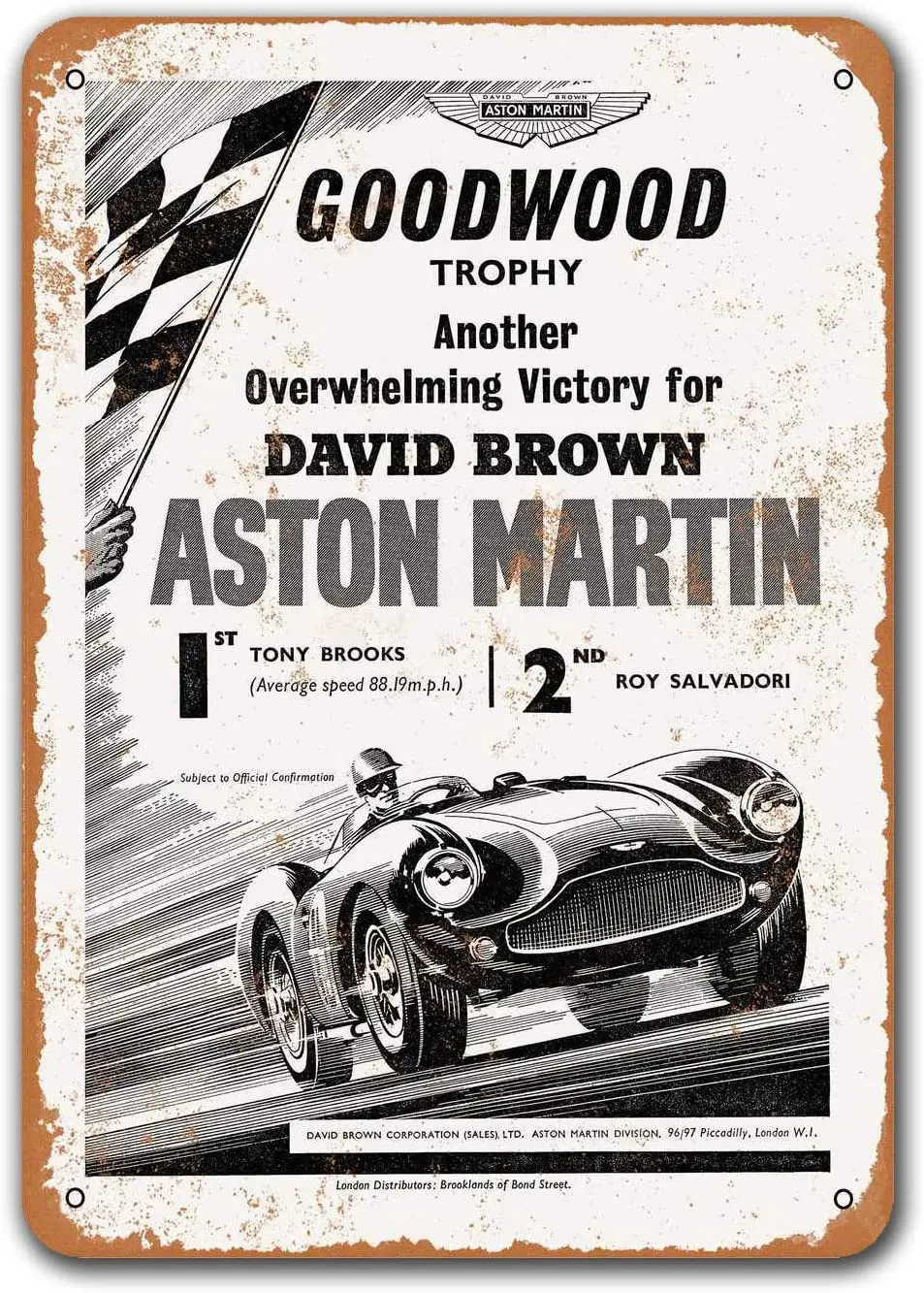 

1956 винтажные жестяные знаки Aston Martin Goodwood в виде трофея, металлические таблички Sisoso, постер для паба, мужская пещера, Ретро Декор для стен 8x12 д...