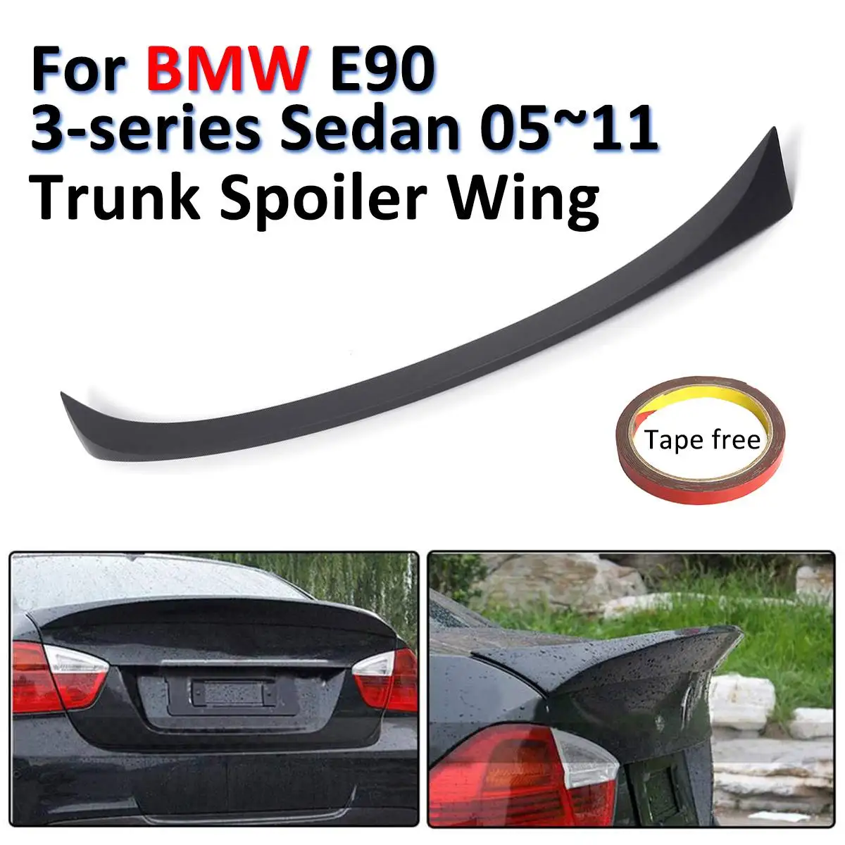 

Matte Blcak ABS CSL Rear Trunk Boot Lip Spoiler Exterior Roof Wings Trunk Lip OE Type For BMW 2005-2011 E90 3-series Sedan