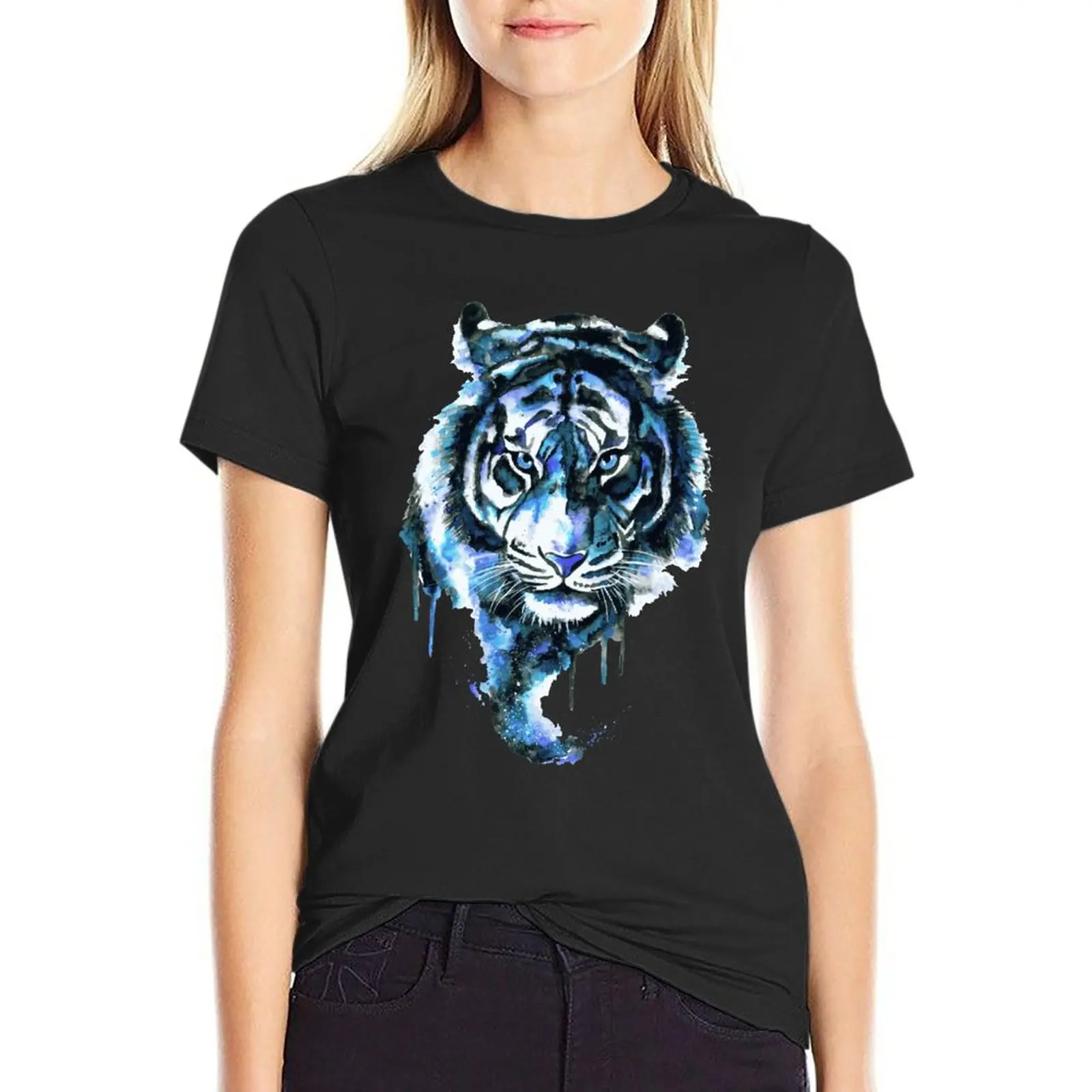

Blue Tiger Tshirt Animal Short Sleeve Woman 100 Cotton T Shirt Street Style Oversize T-Shirt