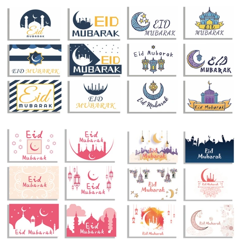 

Eid Mubarak Greeting Cards with Envelopes Sealing Stickers Set Card Kit for Islam Muslim Ramadan Party Message Blessing