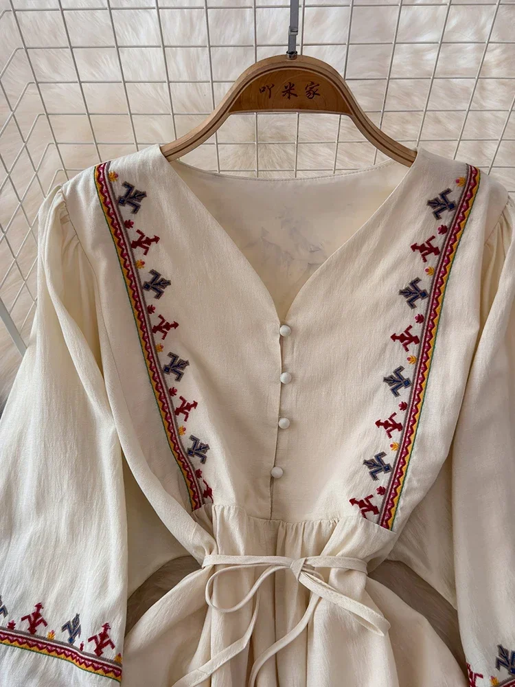 Новое женское хлопковое льняное платье в европейском и американском стиле 2024