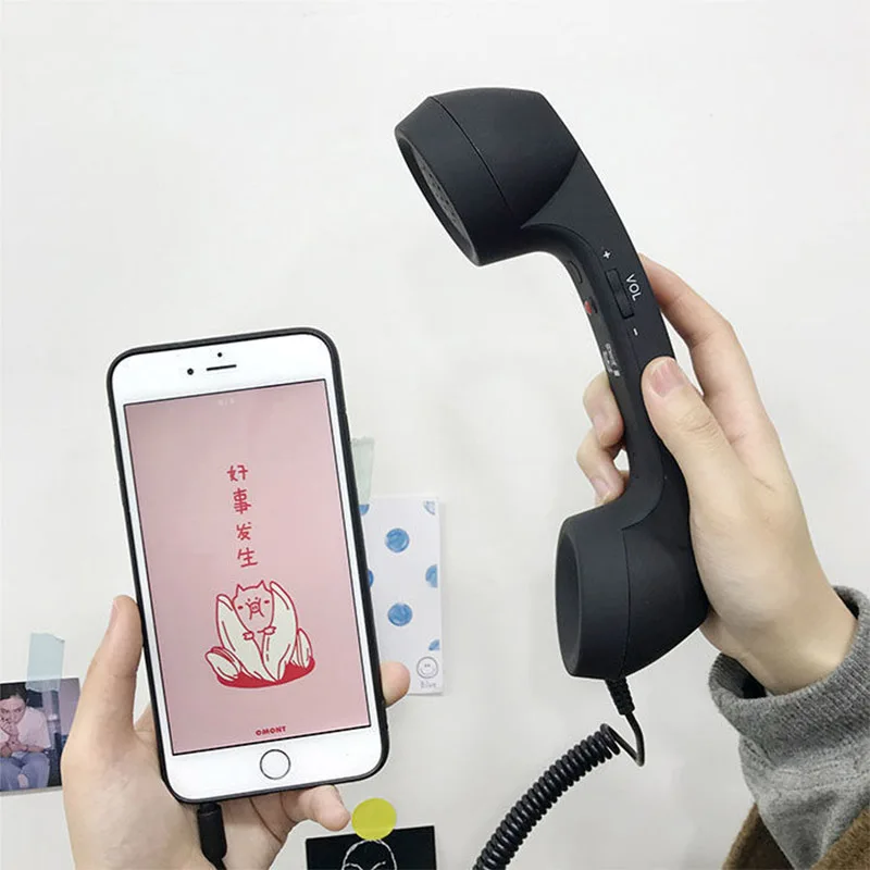Creative Cell Phone Handset Retro Telephone Handset Adjustable Volume Receivers MIC Microphone 3.5MM For Mobile Phones Computer