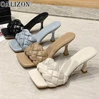 Мюли женские плетеные, Роскошные туфли на высоком каблуке, для выпускного вечера, шлепанцы для офиса, сандалии, 2022