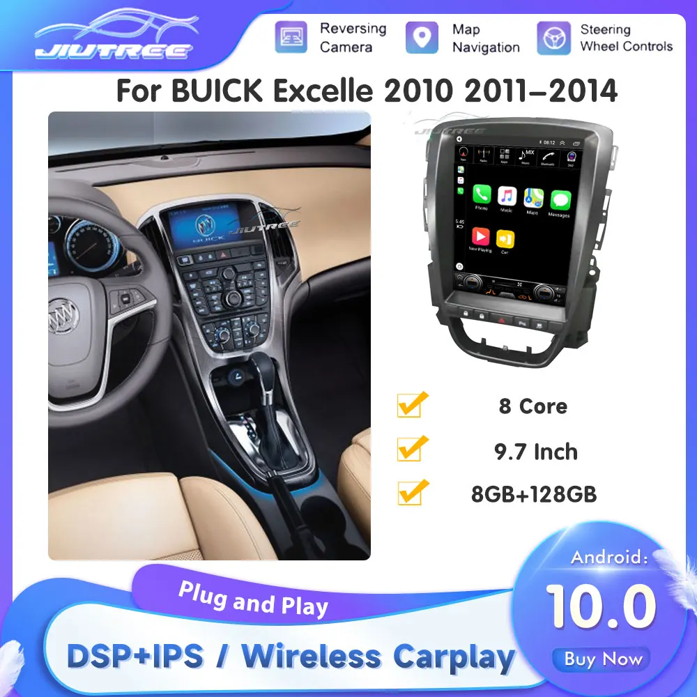 

For Buick Excelle 2010-2014 Tesla Style Car Stereo Radio Octa Core 8GB RAM128GB ROM Android 10.0 Car DVD GPS Player Carplay