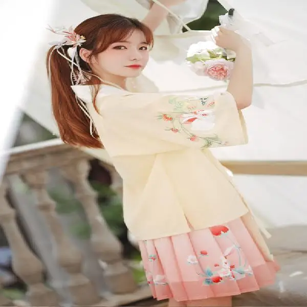 Женский костюм Hanfu улучшенное ежедневное платье с коротким рукавом ежедневные