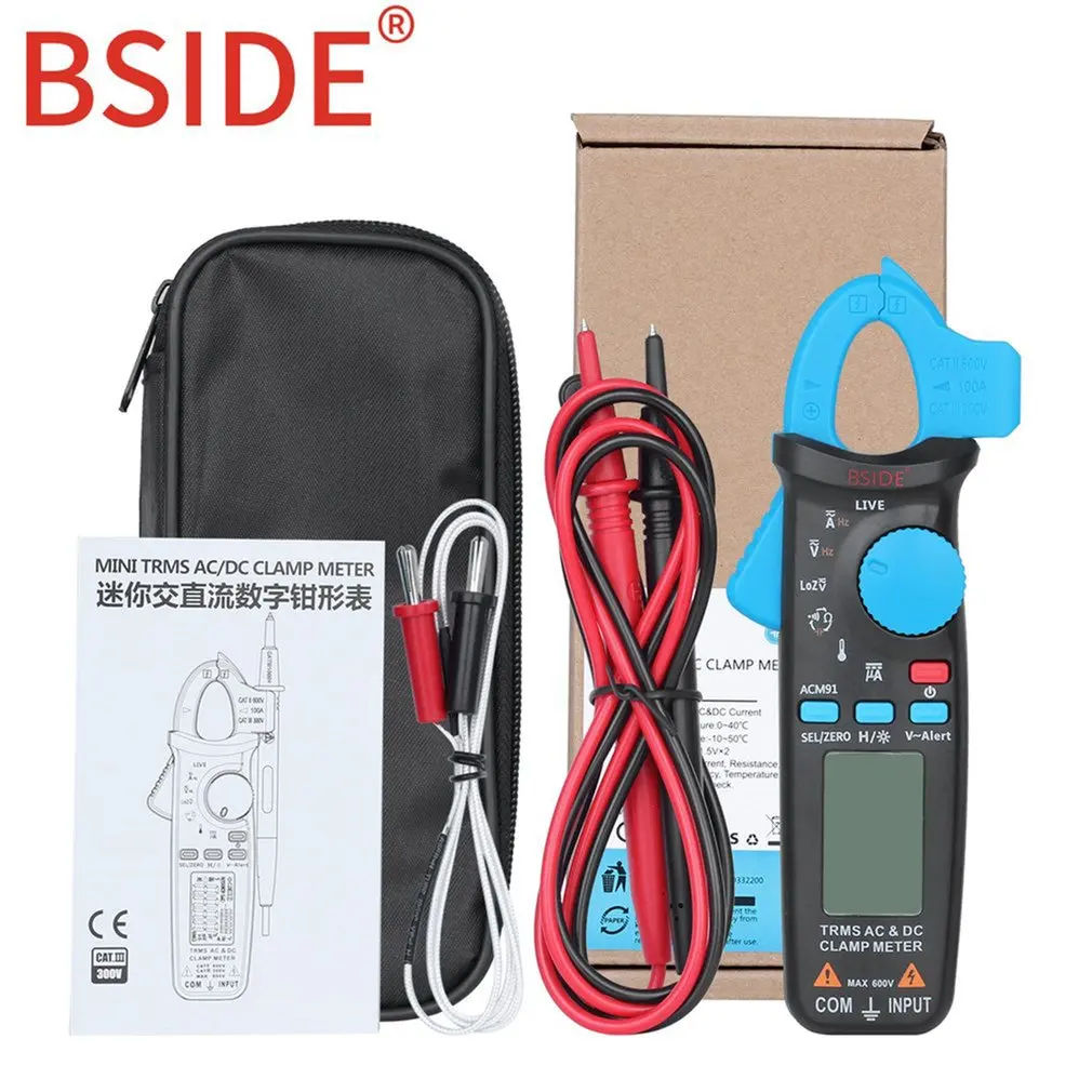 

BSIDE ACM91 TRMS AC/DC Clamp Multimeter Auto-Ranging 6000 Counts 0.001A Current Frequency Temperature Meter With Pocket Clip