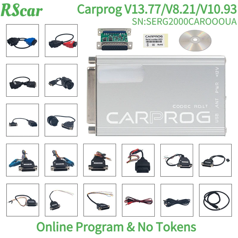 OBD2 Online Carprog 13.77 Full Adapters with Keygen Car Prog 13.77/V8.21/V10.93 Iprog Pro V86 for Airbag/Radio/IMMO ECU Tool