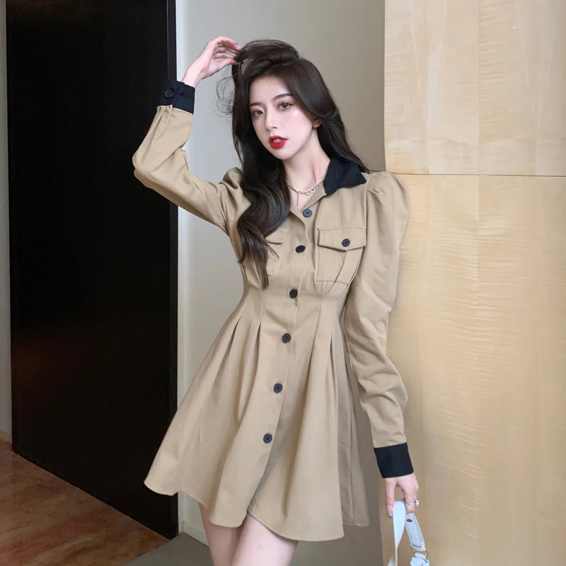 

Женское платье с длинным рукавом и отложным воротником, осень 2022