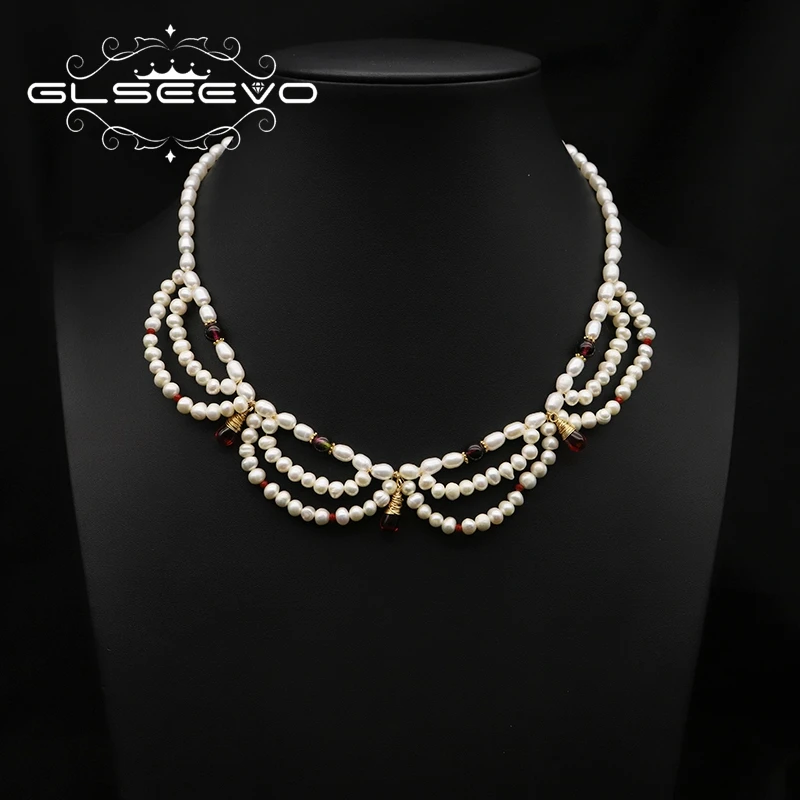 

GLSEEVO Flat Elk More Natural Pearls Long Chain Pendant Necklace New Design Luxury Fashion Popular Charm Jewelry Accessories